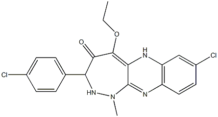 2-Chloro-8-(p-chlorophenyl)-10-ethoxy-6-methyl-6,7-dihydro-5,6,7,11-tetraaza-11H-cyclohepta[b]naphthalen-9(8H)-one Struktur