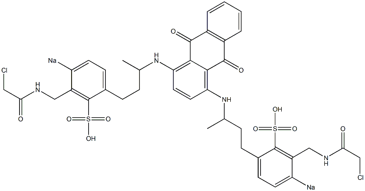 1,4-Bis[3-[3-[(chloroacetyl)aminomethyl]-4-sodiosulfophenyl]-1-methylpropylamino]anthraquinone Struktur