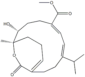 (1R,2R,5Z,7E,11Z)-2-Hydroxy-1-methyl-8-(1-methylethyl)-16-oxo-15-oxabicyclo[9.3.2]hexadeca-5,7,11-triene-5-carboxylic acid methyl ester Struktur