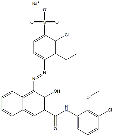 2-Chloro-3-ethyl-4-[[3-[[(3-chloro-2-methoxyphenyl)amino]carbonyl]-2-hydroxy-1-naphtyl]azo]benzenesulfonic acid sodium salt Struktur