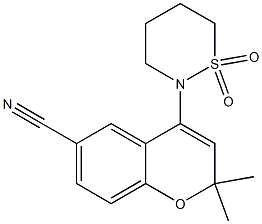 2,2-Dimethyl-4-[(tetrahydro-2H-1,2-thiazine 1,1-dioxide)-2-yl]-2H-1-benzopyran-6-carbonitrile Struktur