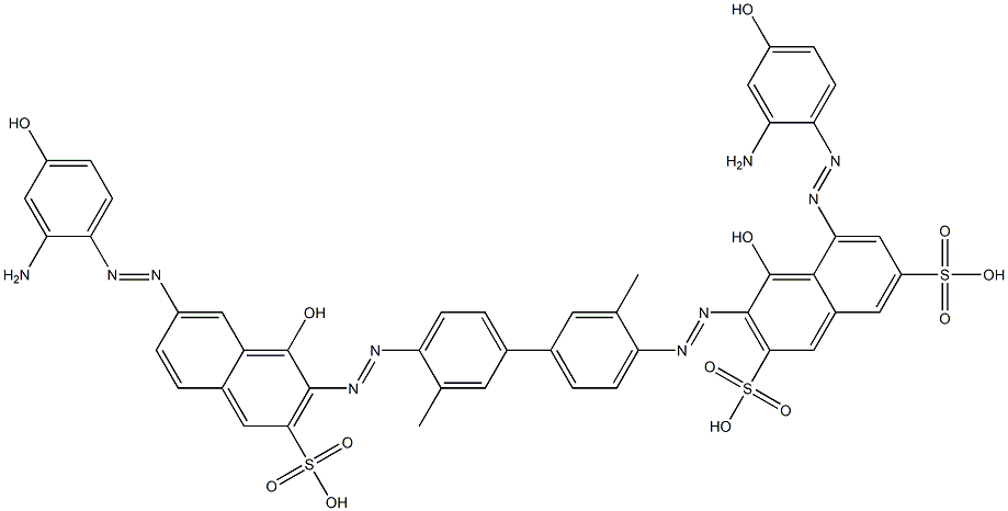 5-[(2-Amino-4-hydroxyphenyl)azo]-3-[[4'-[[7-[(2-amino-4-hydroxyphenyl)azo]-1-hydroxy-3-sulfo-2-naphtyl]azo]-3,3'-dimethyl-1,1'-biphenyl-4-yl]azo]-4-hydroxy-2,7-naphthalenedisulfonic acid Struktur