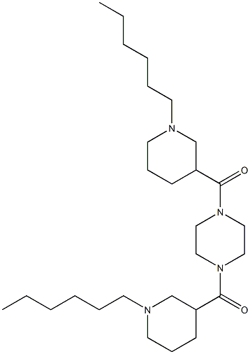 1,4-Bis[(1-hexylpiperidin-3-yl)carbonyl]piperazine Struktur