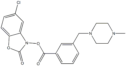 3-[(4-Methylpiperazin-1-yl)methyl]benzoic acid (5-chloro-2,3-dihydro-2-oxobenzoxazol)-3-yl ester Struktur