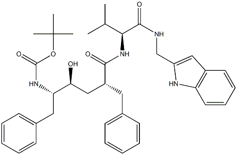 (2S)-2-[[(2R,4S,5S)-5-(tert-Butoxycarbonylamino)-2-benzyl-4-hydroxy-6-phenylhexanoyl]amino]-N-[(1H-indol-2-yl)methyl]-3-methylbutyramide Struktur