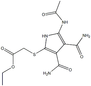 2-[Acetylamino]-5-[(ethoxycarbonylmethyl)thio]-1H-pyrrole-3,4-dicarboxamide Struktur