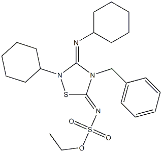 2-Cyclohexyl-3-cyclohexylimino-4-benzyl-5-ethoxysulfonylimino-1,2,4-thiadiazolidine Struktur