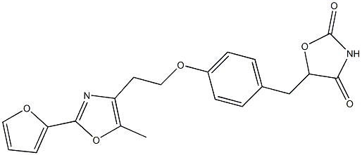 5-[4-[2-[5-Methyl-2-(2-furanyl)-4-oxazolyl]ethoxy]benzyl]oxazolidine-2,4-dione Struktur