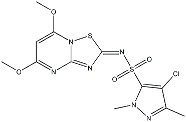 4-Chloro-1,3-dimethyl-5-[(5,7-dimethoxy-2H-[1,2,4]thiadiazolo[2,3-a]pyrimidin-2-ylidene)sulfamoyl]-1H-pyrazole Struktur