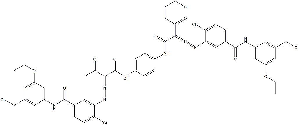 3,3'-[2-(2-Chloroethyl)-1,4-phenylenebis[iminocarbonyl(acetylmethylene)azo]]bis[N-[3-(chloromethyl)-5-ethoxyphenyl]-4-chlorobenzamide] Struktur