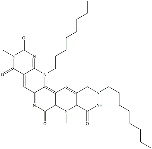 7a,8,10,11,12,14-Hexahydro-3,8-dimethyl-11,14-dioctyl-1,3,6,8,10,11,14-heptaazapentaphene-2,4,7,9(3H,8aH)-tetrone Struktur