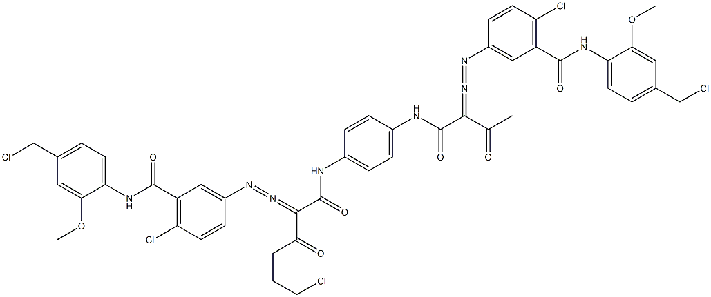 3,3'-[2-(2-Chloroethyl)-1,4-phenylenebis[iminocarbonyl(acetylmethylene)azo]]bis[N-[4-(chloromethyl)-2-methoxyphenyl]-6-chlorobenzamide] Struktur