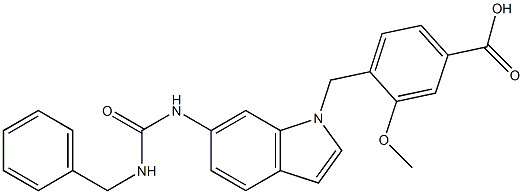 4-[6-[3-Benzylureido]-1H-indol-1-ylmethyl]-3-methoxybenzoic acid Struktur