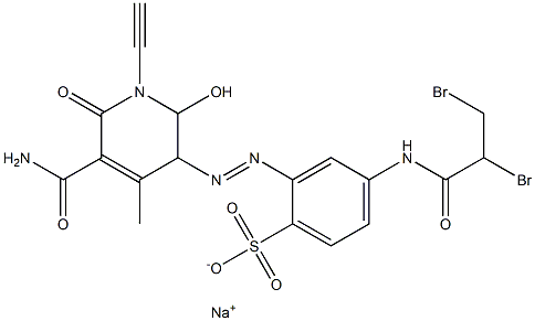 2-[(5-Carbamoyl-1-ethynyl-2-hydroxy-4-methyl-6-oxo-1,2,3,6-tetrahydropyridin-3-yl)azo]-4-(2,3-dibromopropionylamino)benzenesulfonic acid sodium salt Struktur