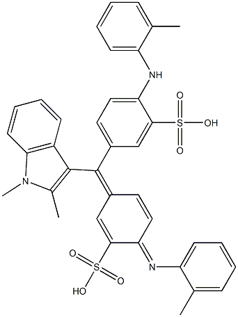 5-[(1,2-Dimethyl-1H-indol-3-yl)[4-[(2-methylphenyl)imino]-3-sulfo-2,5-cyclohexadien-1-ylidene]methyl]-2-[(2-methylphenyl)amino]benzenesulfonic acid Struktur