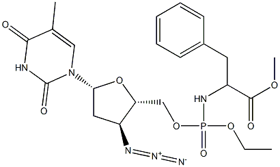 3'-Azido-3'-deoxythymidine-5'-[[[1-benzyl-2-methoxy-2-oxoethyl]amino]phosphonic acid ethyl] ester Struktur