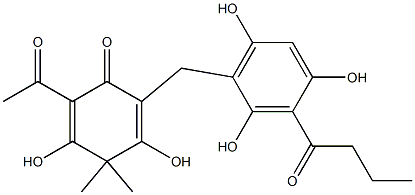 6-Acetyl-4,4-dimethyl-3,5-dihydroxy-2-(2,4,6-trihydroxy-3-butyrylbenzyl)-2,5-cyclohexadien-1-one Struktur