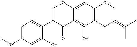 3-(2-Hydroxy-4-methoxyphenyl)-5-hydroxy-7-methoxy-6-(3-methyl-2-butenyl)-4H-1-benzopyran-4-one Struktur