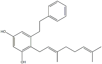 2-[(2E)-3,7-Dimethyl-2,6-octadienyl]-3,5-dihydroxybibenzyl Struktur