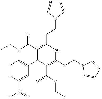 2,6-Bis(2-(1H-imidazol-1-yl)ethyl)-4-(3-nitrophenyl)-1,4-dihydropyridine-3,5-dicarboxylic acid 3-ethyl 5-ethyl ester Struktur