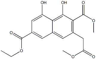 1,8-Dihydroxy-6-(ethoxycarbonyl)-2-(methoxycarbonyl)-3-naphthaleneacetic acid methyl ester Struktur