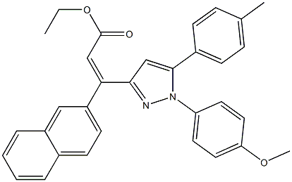 (Z)-3-(2-Naphtyl)-3-[[1-(4-methoxyphenyl)-5-(4-methylphenyl)-1H-pyrazol]-3-yl]propenoic acid ethyl ester Struktur