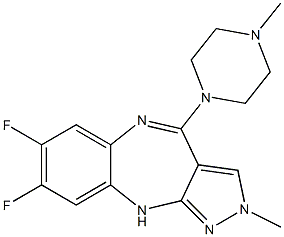 2-Methyl-4-(4-methylpiperazin-1-yl)-7,8-difluoro-2,10-dihydropyrazolo[3,4-b][1,5]benzodiazepine Struktur