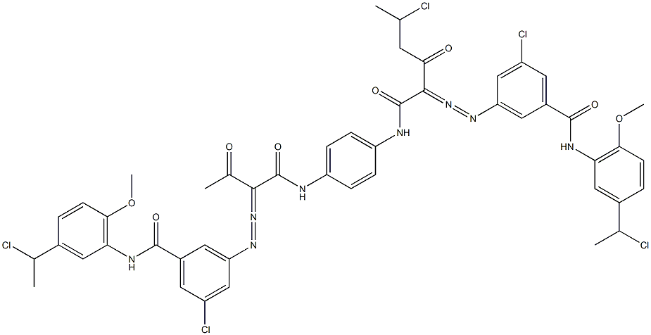 3,3'-[2-(1-Chloroethyl)-1,4-phenylenebis[iminocarbonyl(acetylmethylene)azo]]bis[N-[3-(1-chloroethyl)-6-methoxyphenyl]-5-chlorobenzamide] Struktur