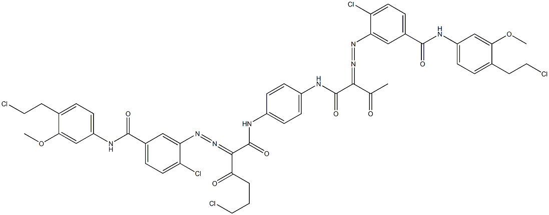 3,3'-[2-(2-Chloroethyl)-1,4-phenylenebis[iminocarbonyl(acetylmethylene)azo]]bis[N-[4-(2-chloroethyl)-3-methoxyphenyl]-4-chlorobenzamide] Struktur