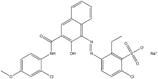 2-Chloro-6-ethyl-5-[[3-[[(2-chloro-4-methoxyphenyl)amino]carbonyl]-2-hydroxy-1-naphtyl]azo]benzenesulfonic acid sodium salt Struktur