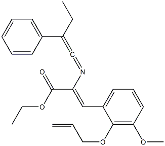 (Z)-2-[[2-(Phenyl)-2-ethylethenylidene]amino]-3-[3-methoxy-2-[(2-propenyl)oxy]phenyl]acrylic acid ethyl ester Struktur