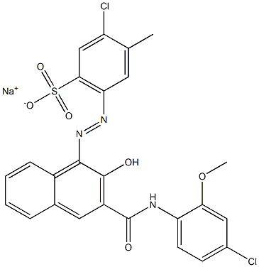 3-Chloro-4-methyl-6-[[3-[[(4-chloro-2-methoxyphenyl)amino]carbonyl]-2-hydroxy-1-naphtyl]azo]benzenesulfonic acid sodium salt Struktur