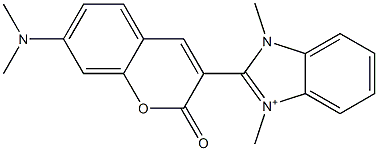 2-(7-Dimethylamino-2-oxo-2H-1-benzopyran-3-yl)-1,3-dimethyl-1H-benzimidazol-3-ium Struktur