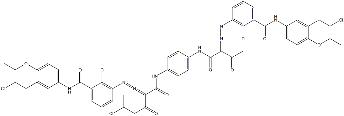 3,3'-[2-(1-Chloroethyl)-1,4-phenylenebis[iminocarbonyl(acetylmethylene)azo]]bis[N-[3-(2-chloroethyl)-4-ethoxyphenyl]-2-chlorobenzamide] Struktur