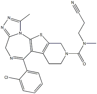 1-Methyl-6-(2-chlorophenyl)-9-[(2-cyanoethyl)methylaminocarbonyl]-7,8,9,10-tetrahydro-4H-pyrido[4',3':4,5]thieno[3,2-f][1,2,4]triazolo[4,3-a][1,4]diazepine Struktur