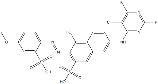 7-[(5-Chloro-2,6-difluoro-4-pyrimidinyl)amino]-4-hydroxy-3-[(4-methoxy-2-sulfophenyl)azo]2-naphthalenesulfonic acid Struktur