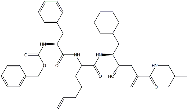 (4S,5S)-6-Cyclohexyl-5-[2-[[(2S)-2-(benzyloxycarbonylamino)-3-phenylpropionyl]amino]-6-heptenoylamino]-4-hydroxy-2-methylene-N-(2-methylpropyl)hexanamide Struktur