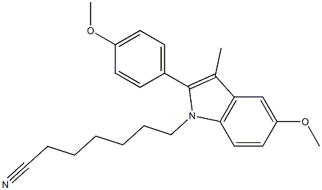 7-[5-Methoxy-2-(4-methoxyphenyl)-3-methyl-1H-indol-1-yl]heptanenitrile Struktur