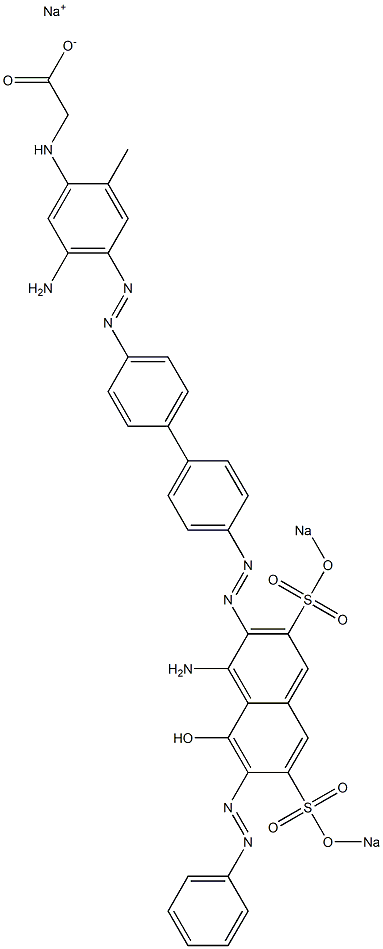 N-[5-Amino-4-[[4'-[[1-amino-8-hydroxy-7-(phenylazo)-3,6-bis(sodiosulfo)-2-naphthalenyl]azo]-1,1'-biphenyl-4-yl]azo]-2-methylphenyl]glycine sodium salt Struktur