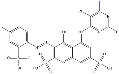 5-[(5-Chloro-2-fluoro-6-methyl-4-pyrimidinyl)amino]-4-hydroxy-3-[(4-methyl-2-sulfophenyl)azo]-2,7-naphthalenedisulfonic acid Struktur