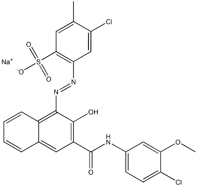 4-Chloro-3-methyl-6-[[3-[[(4-chloro-3-methoxyphenyl)amino]carbonyl]-2-hydroxy-1-naphtyl]azo]benzenesulfonic acid sodium salt Struktur