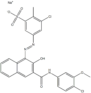 3-Chloro-2-methyl-5-[[3-[[(4-chloro-3-methoxyphenyl)amino]carbonyl]-2-hydroxy-1-naphtyl]azo]benzenesulfonic acid sodium salt Struktur