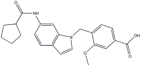 4-[6-[Cyclopentylcarbonylamino]-1H-indol-1-ylmethyl]-3-methoxybenzoic acid Struktur