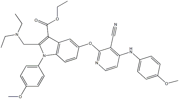 1-(4-Methoxyphenyl)-2-[(diethylamino)methyl]-5-[3-cyano-4-[(4-methoxyphenyl)amino]pyridin-2-yloxy]-1H-indole-3-carboxylic acid ethyl ester Struktur