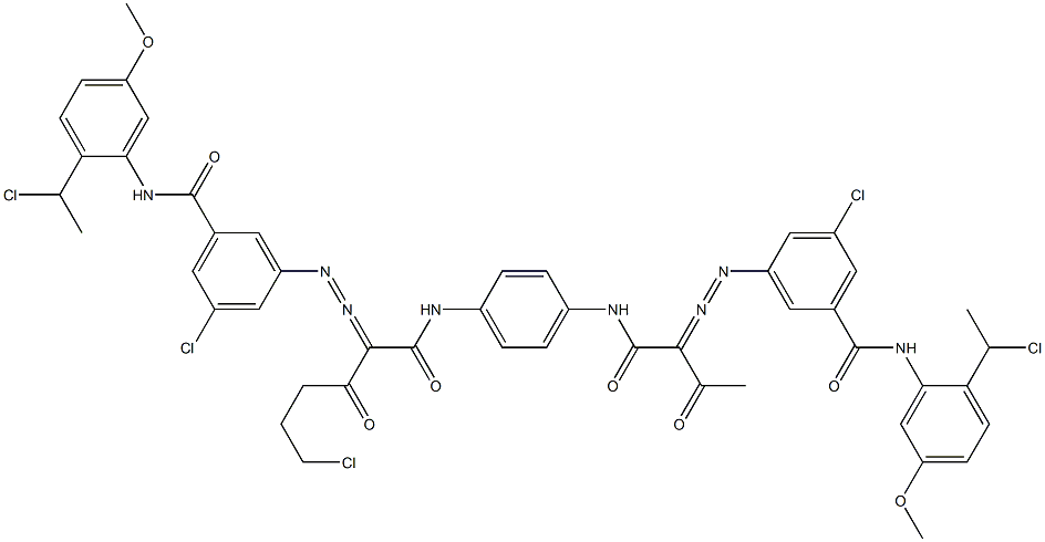 3,3'-[2-(2-Chloroethyl)-1,4-phenylenebis[iminocarbonyl(acetylmethylene)azo]]bis[N-[2-(1-chloroethyl)-5-methoxyphenyl]-5-chlorobenzamide] Struktur