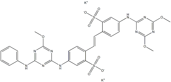 4-(4-Anilino-6-methoxy-1,3,5-triazin-2-ylamino)-4'-(4,6-dimethoxy-1,3,5-triazin-2-ylamino)-2,2'-stilbenedisulfonic acid dipotassium salt Struktur