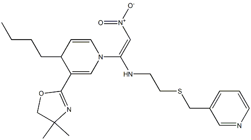 N-[2-Nitro-1-[[4-butyl-3-(4,4-dimethyl-2-oxazolin-2-yl)-1,4-dihydropyridin]-1-yl]ethenyl]-2-[(3-pyridinylmethyl)thio]ethanamine Struktur