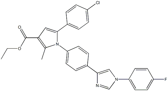 2-Methyl-5-(4-chlorophenyl)-1-[4-[1-[4-fluorophenyl]-1H-imidazol-4-yl]phenyl]-1H-pyrrole-3-carboxylic acid ethyl ester Struktur