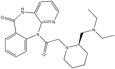 5,11-Dihydro-11-[[(2R)-2-[(diethylamino)methyl]-1-piperidinyl]acetyl]-6H-pyrido[2,3-b][1,4]benzodiazepin-6-one Struktur