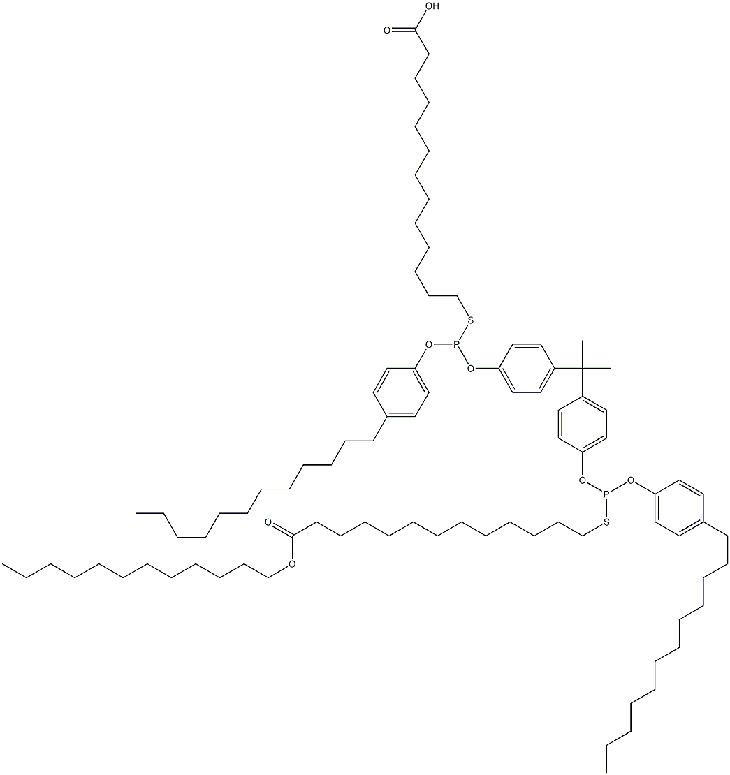 13,13'-[[Isopropylidenebis(4,1-phenyleneoxy)]bis[[(4-dodecylphenyl)oxy]phosphinediylthio]]bis(tridecanoic acid dodecyl) ester Struktur